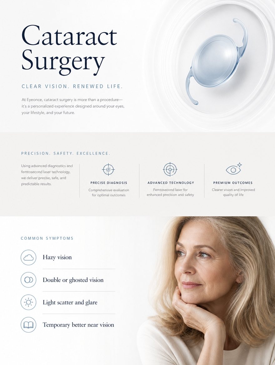 How cataract surgery works — phacoemulsification and IOL insertion at EYEONCE Eye Clinic Seoul — panel 3