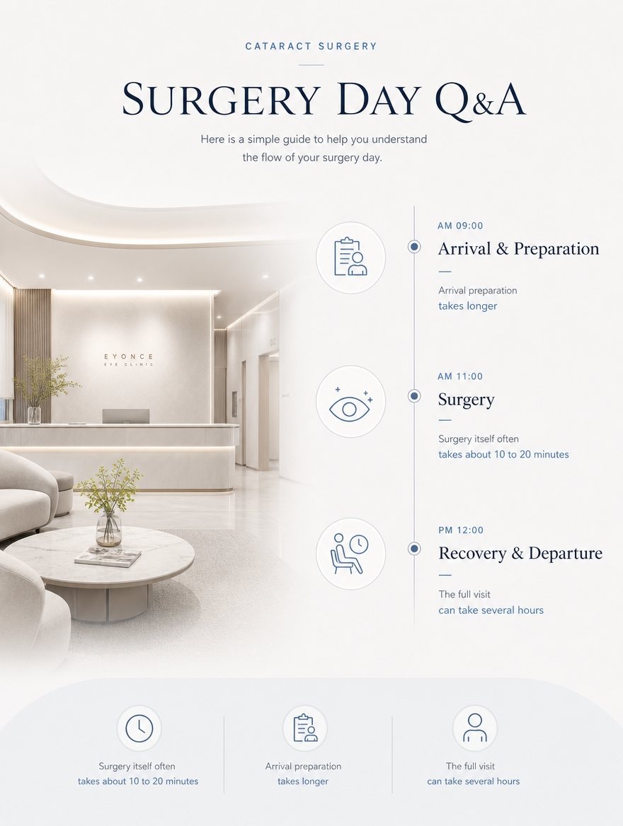 Cataract surgery day timeline and recovery guide at EYEONCE Eye Clinic Seoul — panel 11