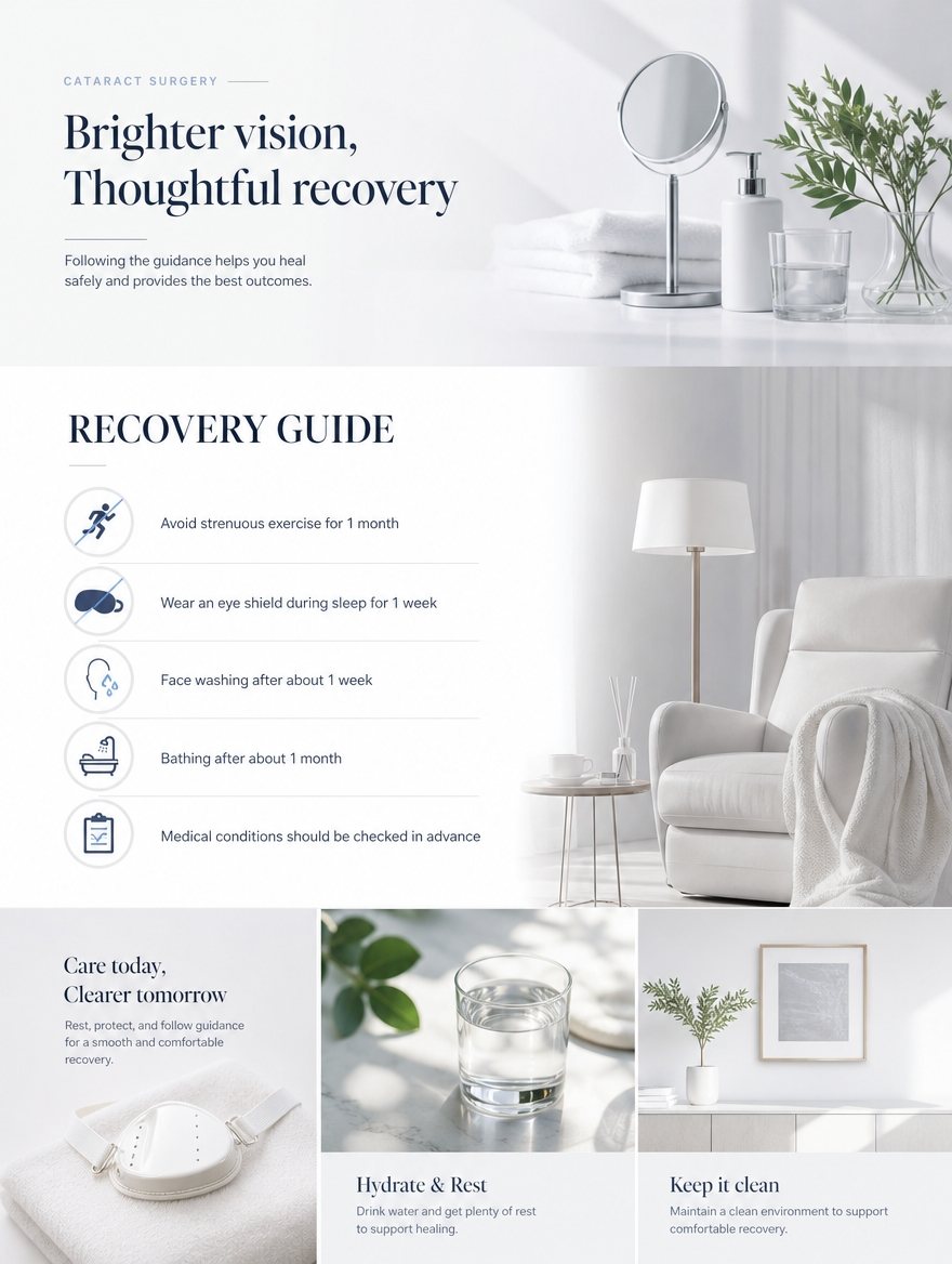 Cataract surgery day timeline and recovery guide at EYEONCE Eye Clinic Seoul — panel 12