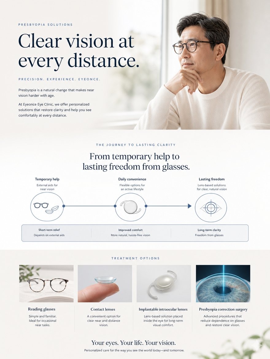 Presbyopia symptoms, treatment options and premium lens selection at EYEONCE Eye Clinic Seoul — panel 5