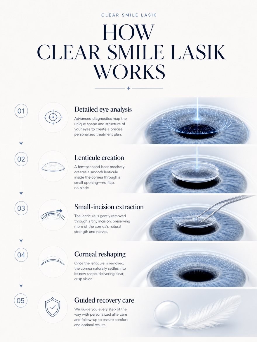 How Clear SMILE LASIK works — lenticule creation and small-incision extraction at EYEONCE Eye Clinic Seoul — panel 7