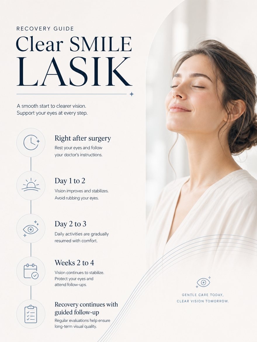 Who Clear SMILE LASIK is for and recovery timeline at EYEONCE Eye Clinic Seoul — panel 9